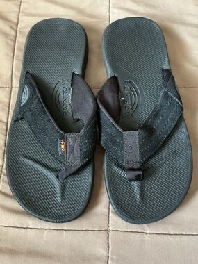 Rainbow Black Flip Flops with Fabric Straps